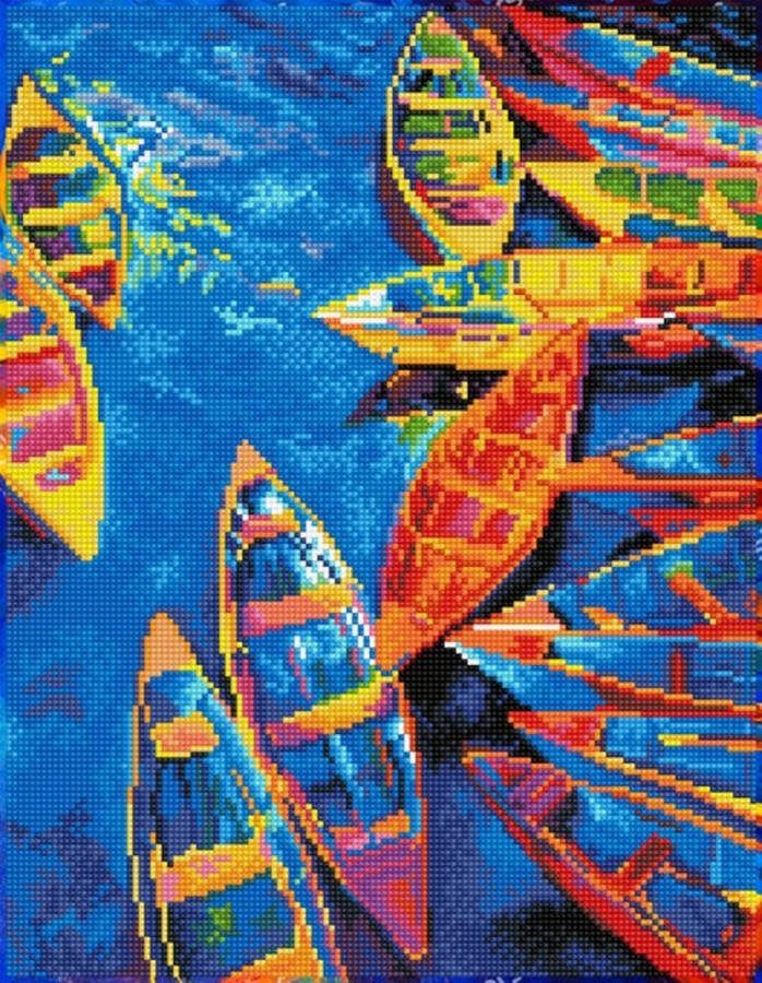 DIAMOND DOTZ Full Diamond Painting Volwassenen Hobby Volledig Pakket Vierkante Steentjes DQ9.003 Baai met bootjes 45 x 35cm