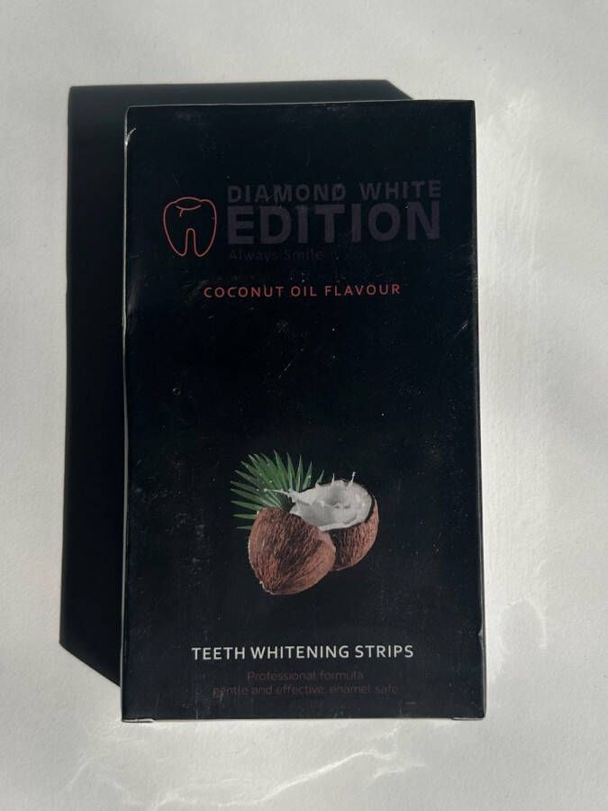 Diamond White Edition Tand Bleek Strips Kokos smaak Teeth Whitening Strips Tandenbleekset Tandenbleken 28 bleekstrips 14 behandelingen Professionele Tandenbleek Strips Tandenblekers Wittere Tanden Zonder Peroxide Tanden
