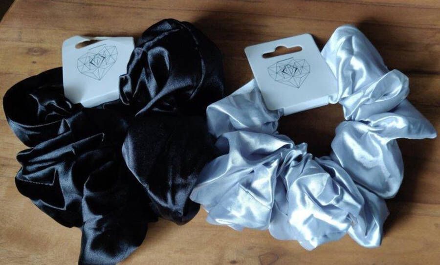 Diamondheart 2 Pack XL Scrunchies Zwart Zilver Handgemaakt
