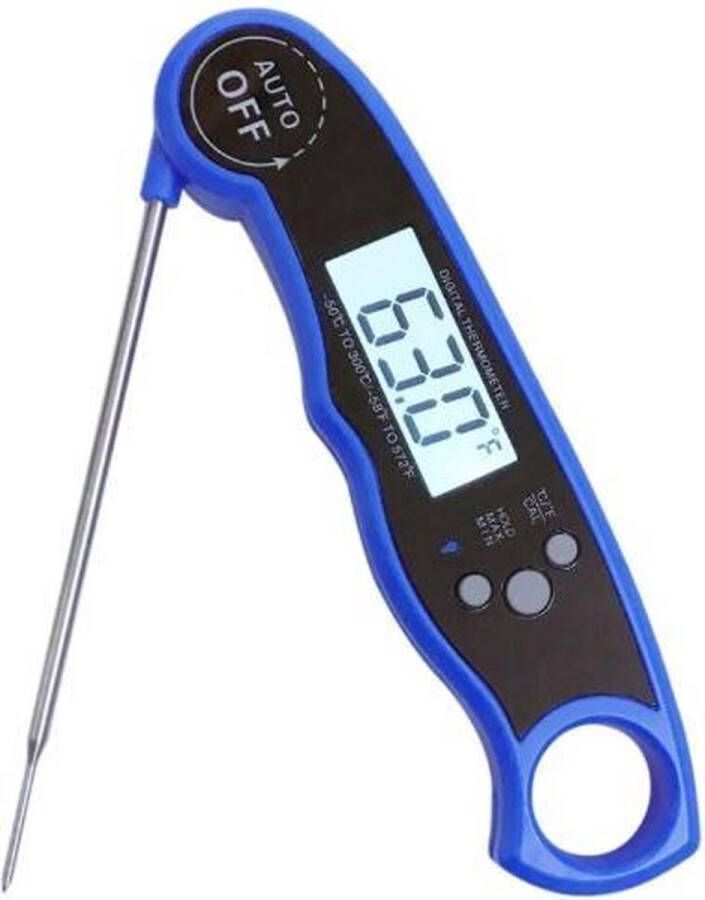 Diamondly Digitale Thermometer Blauw|Koken|Vleesthermometer|Oven|Water|Binnen en Buiten|RVS|Waterdicht|Supersnel|Batterij inbegrepen