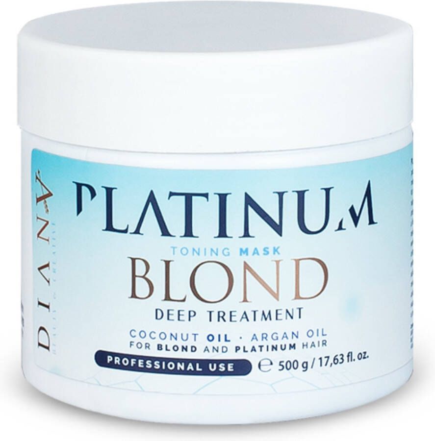 Diana Beauty & Creative Blond Platinum 500g diepe behandeling voor haar diep hydraterend anti-geel en herstellende behandeling voor haar met kokosboter proteïnen en arganolie organisch