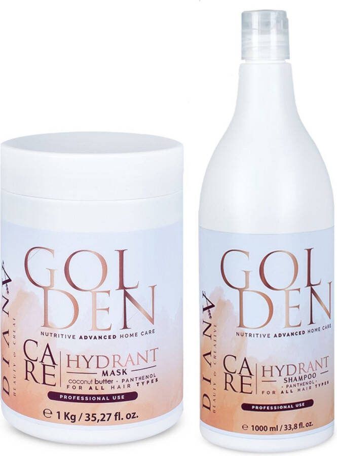 Diana Beauty & Creative Golden Set: 1000ml Shampoo + 1000ml Haarmasker voor thuiszorg na de behandeling haar botox zonder parabenen sulfaten en siliconen met Kokosboter en Panthenol Voor Optimale Hydratatie en Anti-Frizz Geschikt voor Alle Haartypes