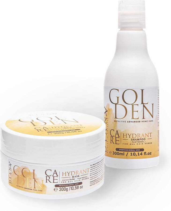 Diana Beauty & Creative Golden Set: 300ml Shampoo + 300g Haarmasker voor thuiszorg na de behandeling haar botox zonder parabenen sulfaten en siliconen met Kokosboter en Panthenol Voor Optimale Hydratatie en Anti-Frizz Geschikt voor Alle Haartypes