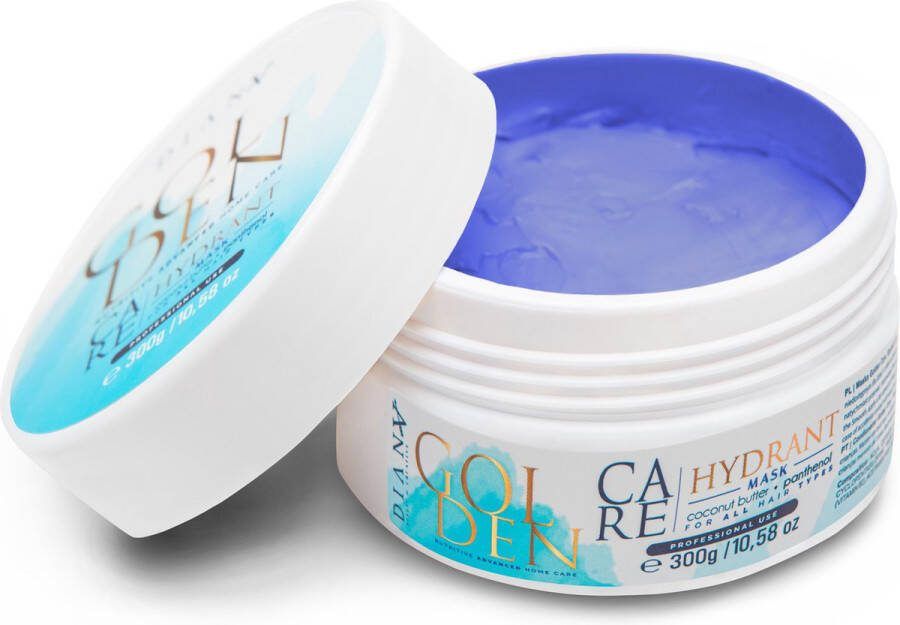 Diana Beauty & Creative Golden Protein keratine behandeling BLUE haarmasker 300g Blonde Hydratation Zilvermasker Voor thuiszorg na een proteïne keratine haar straightening behandeling BESTE VOOR: Gebleekt Gekleurd Blond zonder parabenen sulfaten en siliconen