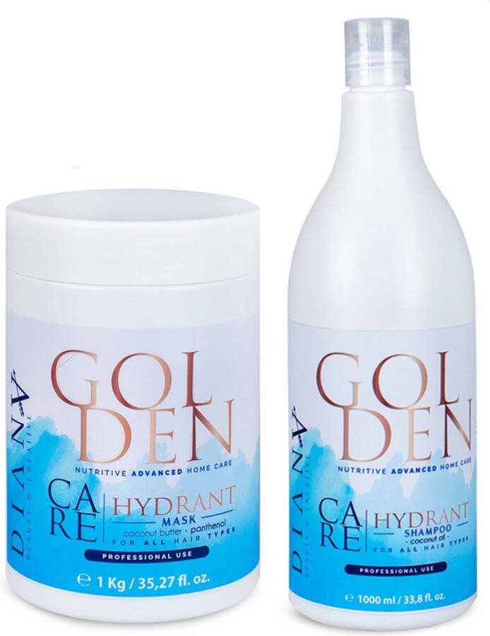 Diana Beauty & Creative Golden Protein keratine behandeling BLUE verzorgingspakket 1000 ml shampoo + 1000g haarmasker (NO YELLOW haar system ) Voor thuiszorg na een proteïne keratine haar straightening behandeling zonder parabenen sulfaten en siliconen