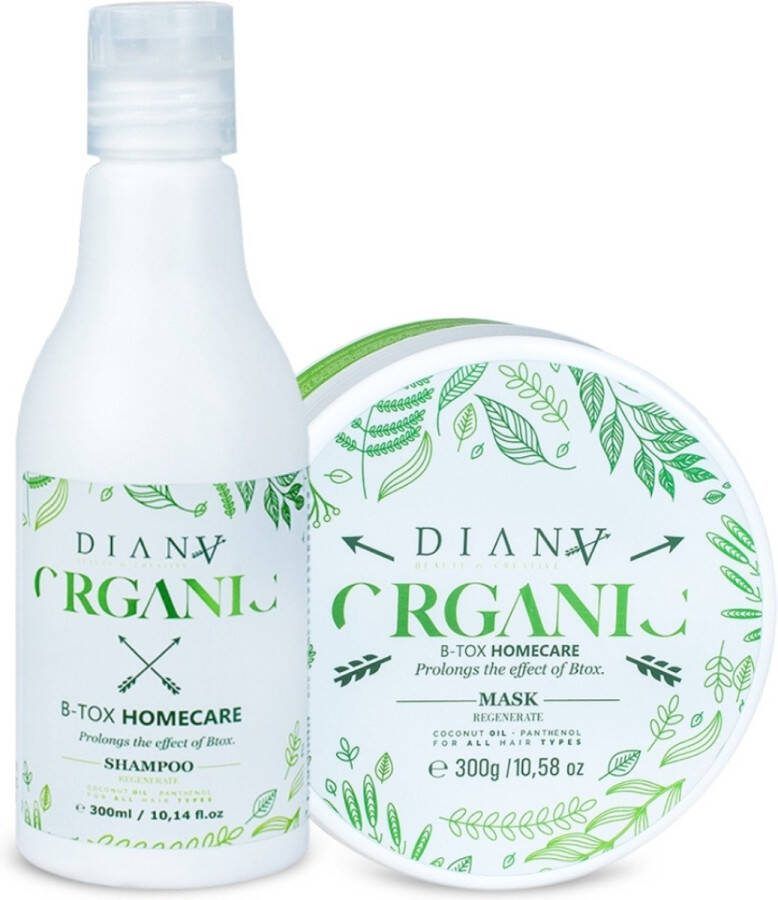 Diana Beauty & Creative Organic Haar Reconstructor Botox Professional Care set shampoo 300ml + Organic haarmasker 300g zonder parabenen sulfaten en siliconen met coconut oil en panthenol voor alle haarsoorten