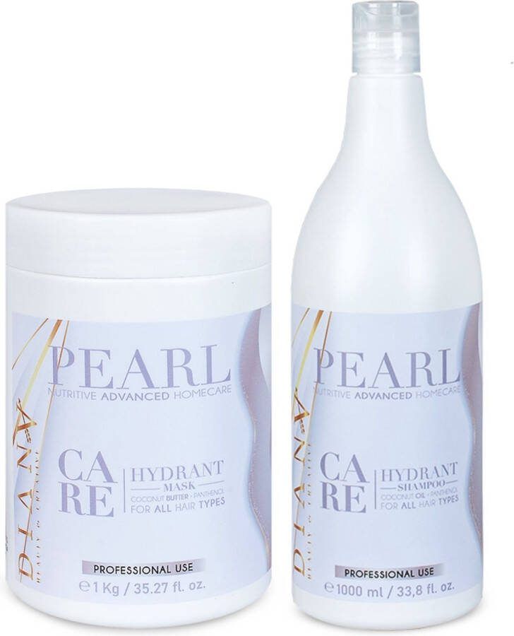 Diana Beauty & Creative PEARL Set: 1000ml Shampoo + 1000g Haarmasker voor thuiszorg na de behandeling haar botox zonder parabenen sulfaten en siliconen Verrijkt met Kokosolie en Panthenol Voor Optimale Hydratatie en Anti-Frizz Geschikt voor Alle Haartypes