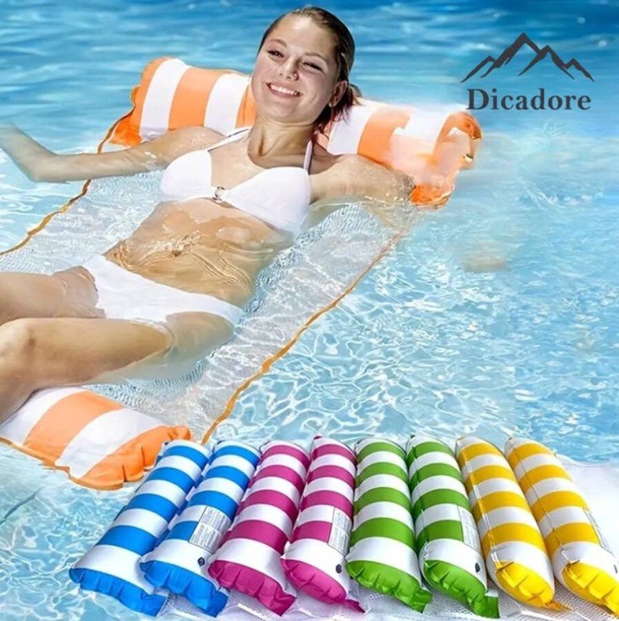 Dicadore Waterhangmat Luchtbed Zwembad Luchtmatras opblaasbaar Oranje wit gestreept Zwembad Strand Waterspeelgoed Vakantie