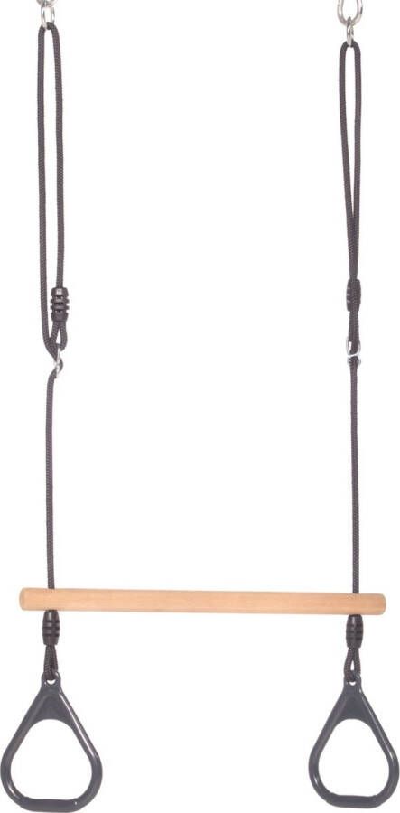 DICE-Outdoor Houten Trapeze met Kunststof Ringen Antraciet Zwart Gevlochten Touw