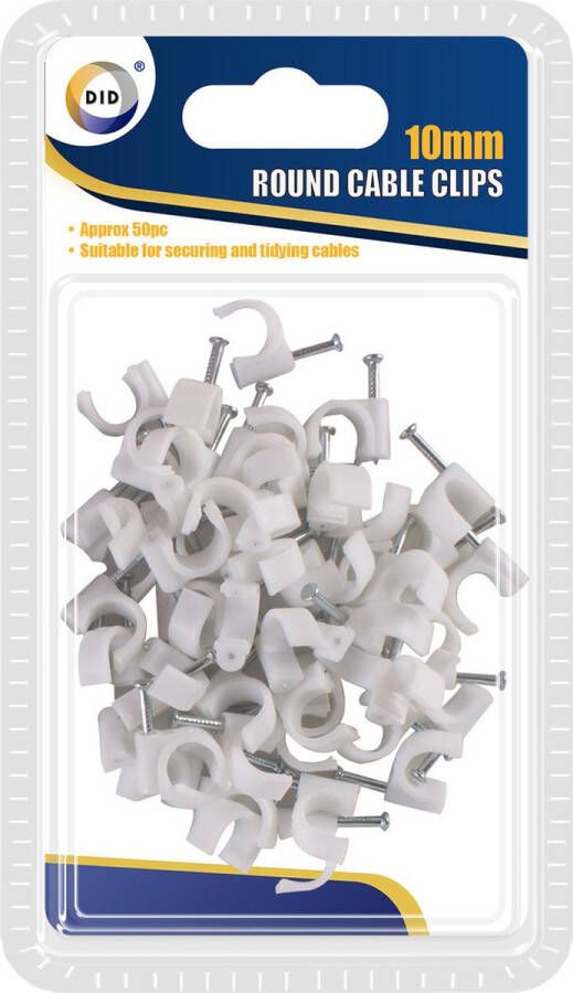 DID 50x Witte kabelclips kabelklemmen met spijker 10 mm Kabelclips kabelklemmen kabelbinders Kabels en snoeren wegwerken