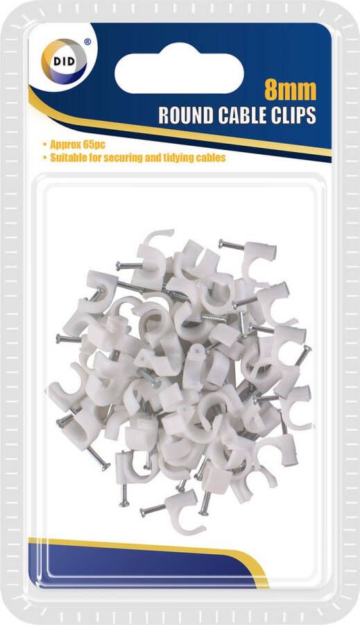 DID 65x Witte kabelclips kabelklemmen met spijker 8 mm Kabelclips kabelklemmen kabelbinders Kabels en snoeren wegwerken