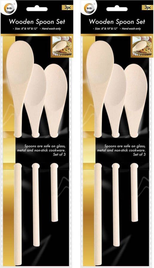 DID Houten pollepels set 6x stuks 20 cm 25 cm 29 cm Handige keukenhulpjes van hout