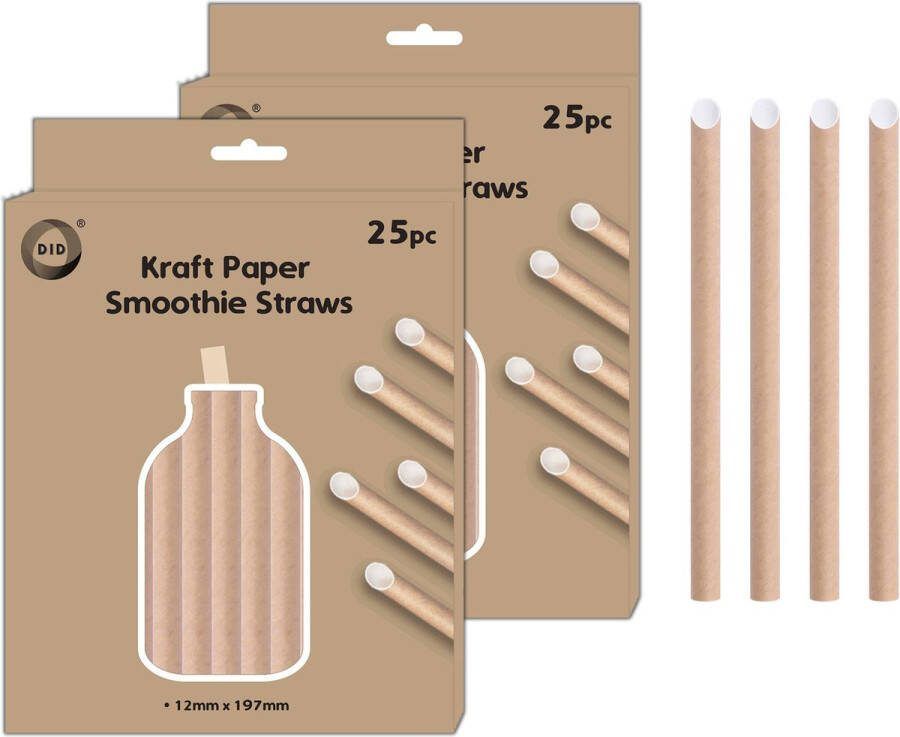 DID Kraftpapier smoothie rietjes 50x stuks naturel 20cm x 1.2cm drinksmoothie rietjes wegwerpsmoothie rietjes bubble tea rietjes