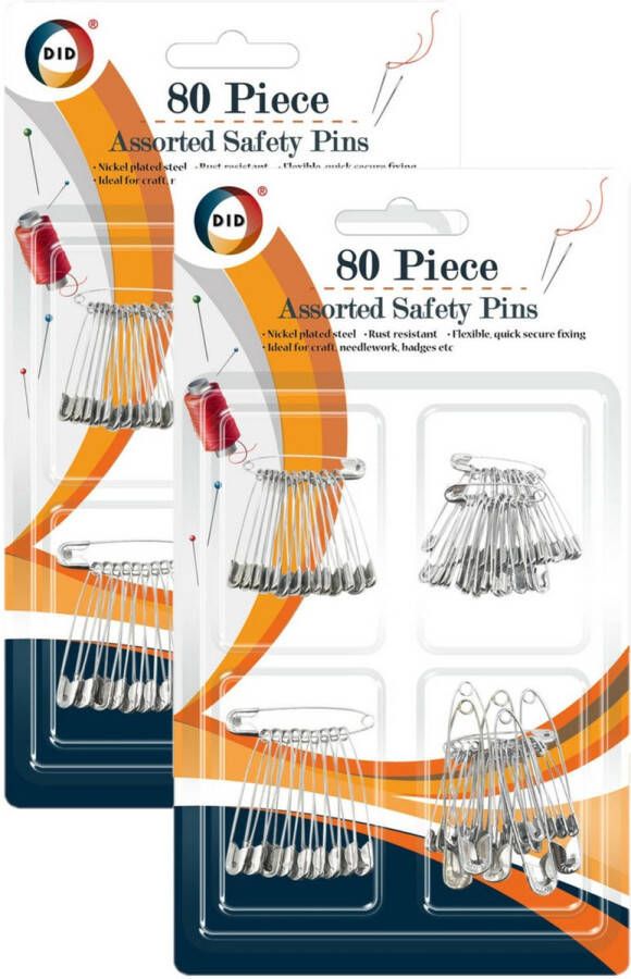 DID Veiligheidsspelden in 4 verschillende maten 160x stuks Roestvrij vernikkeld staal