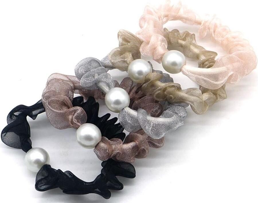 Dielay Haarelastiekjes set van 5 parel Multicolor accessoire meisjes dames haaraccessoire