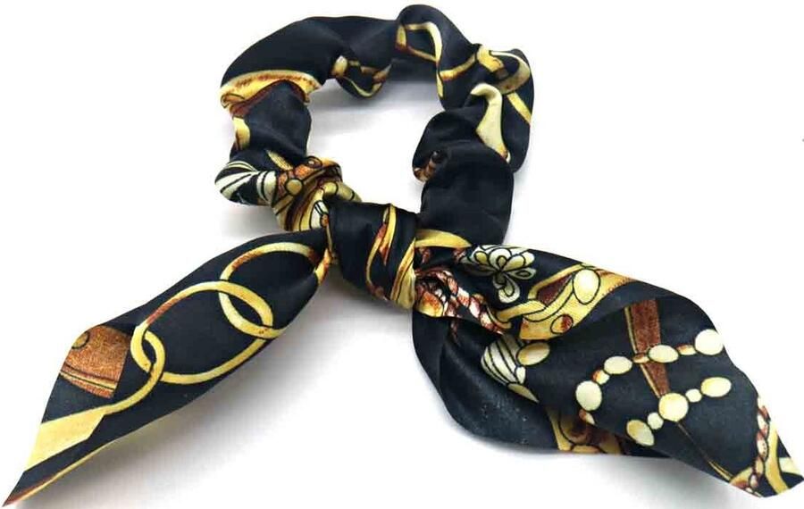 Dielay Scrunchie met Strik Haarelastiek Glimmend Stof Zwart