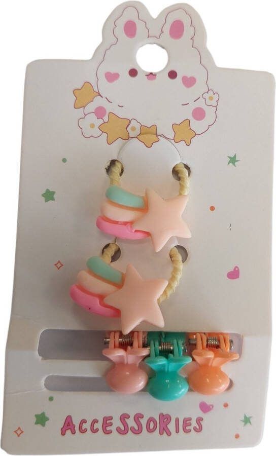 Dielay Haaraccessoires voor Kinderen Sterren Haarklemmen en Elastiekjes Set 5 Stuks