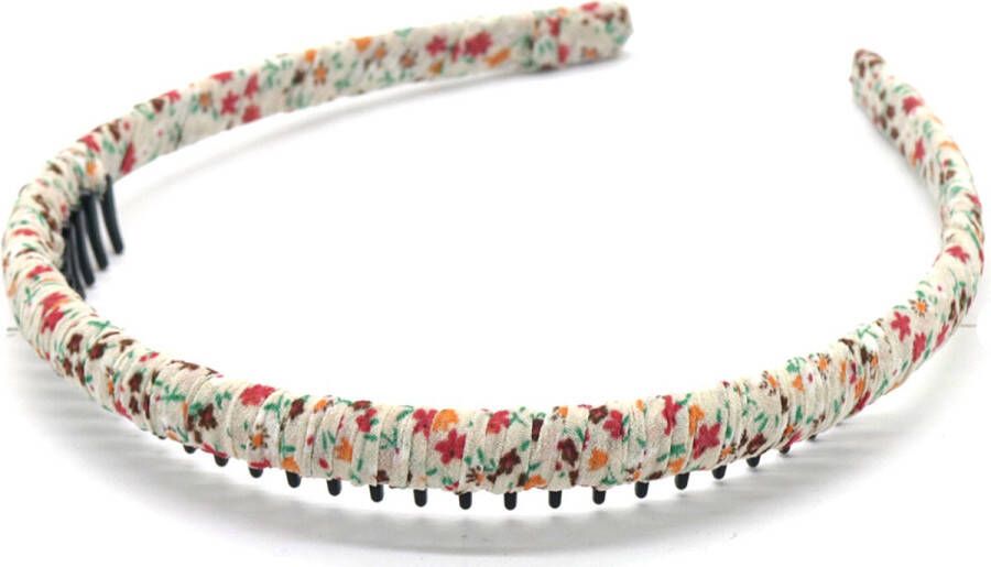 Dielay Haarband met Stof- Diadeem Bloemen Beige