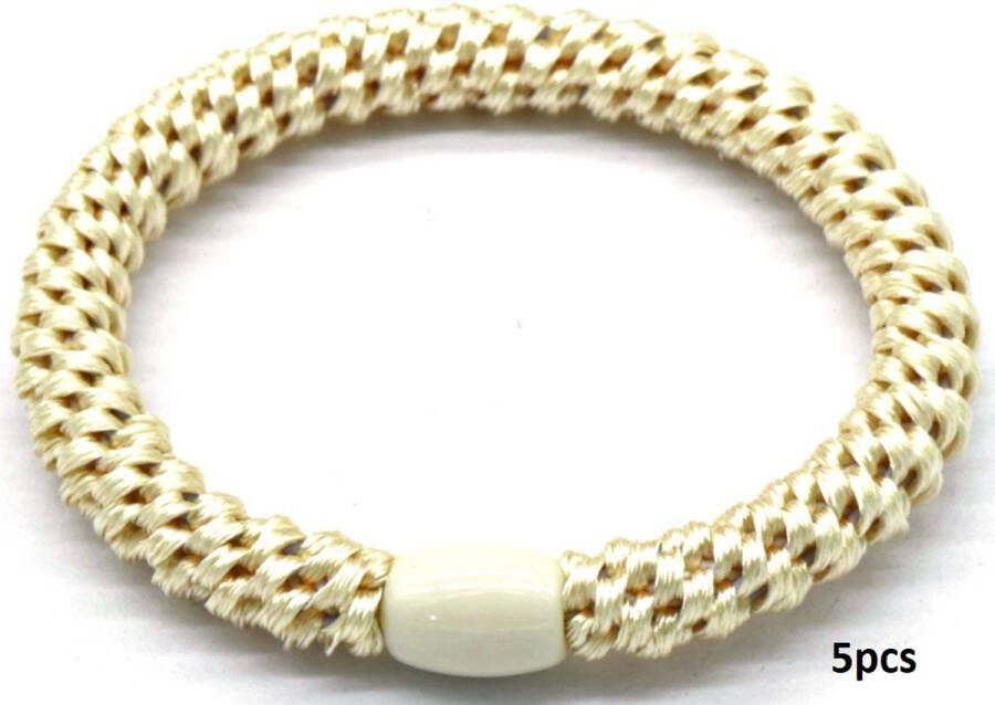 Dielay Haarelastiekjes Armbanden Set 5 Stuks Elastisch Beige