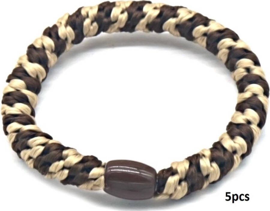 Dielay Haarelastiekjes Armbanden Set 5 Stuks Elastisch Donkerbruin