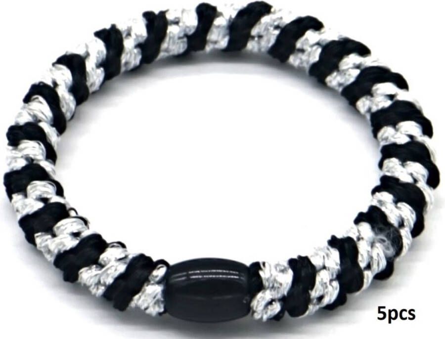 Dielay Haarelastiekjes Armbanden Set 5 Stuks Elastisch Zilverkleurig en Zwart