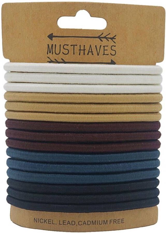 Dielay Haarelastiekjes set van 15 multicolor wit beige bruin blauw kinderen dames haaraccessoire