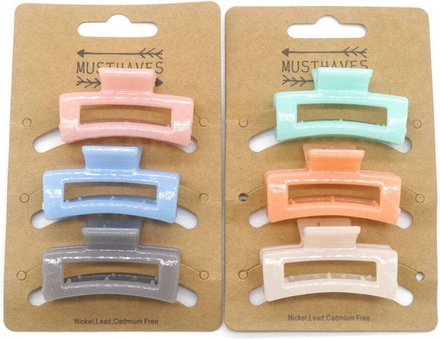 Dielay Haarklemmen Set – 6 stuks Grijs Blauw Roze Beige Oranje Mint Haarclips – 4 5 cm Multi