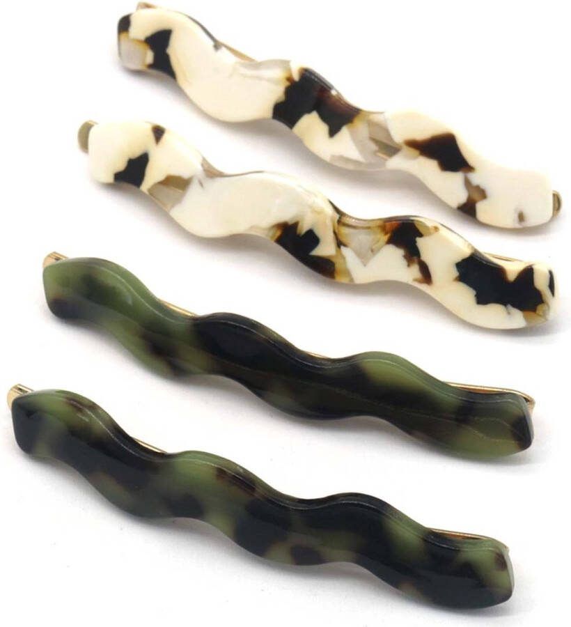 Dielay Haarspelden Set 4 Stuks Haarclips 6 5 cm Groen en Beige