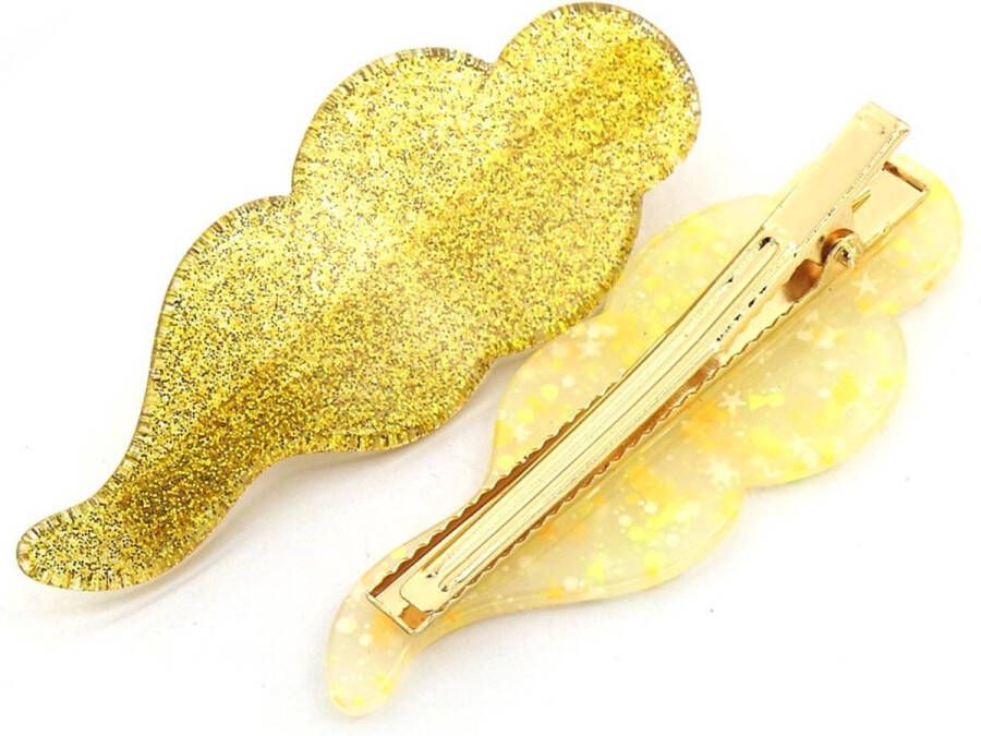 Dielay Haarspelden Wolk Haarclips Set van 2 Stuks 7 cm Geel en Goudkleurig Glitter
