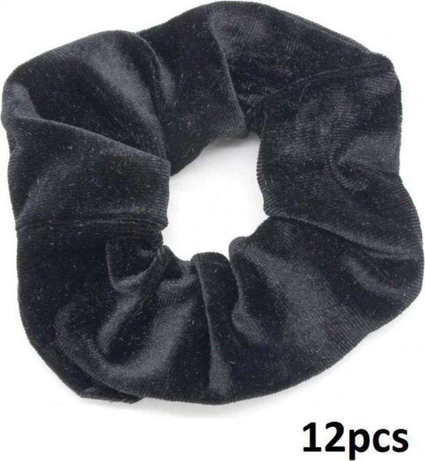 Dielay Scrunchie Fluweel Haarelastiek Set van 12 Stuks Zwart