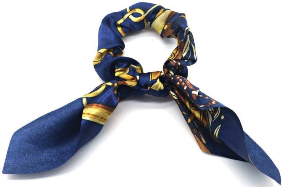 Dielay Scrunchie met Strik Haarelastiek Glimmend Stof Blauw