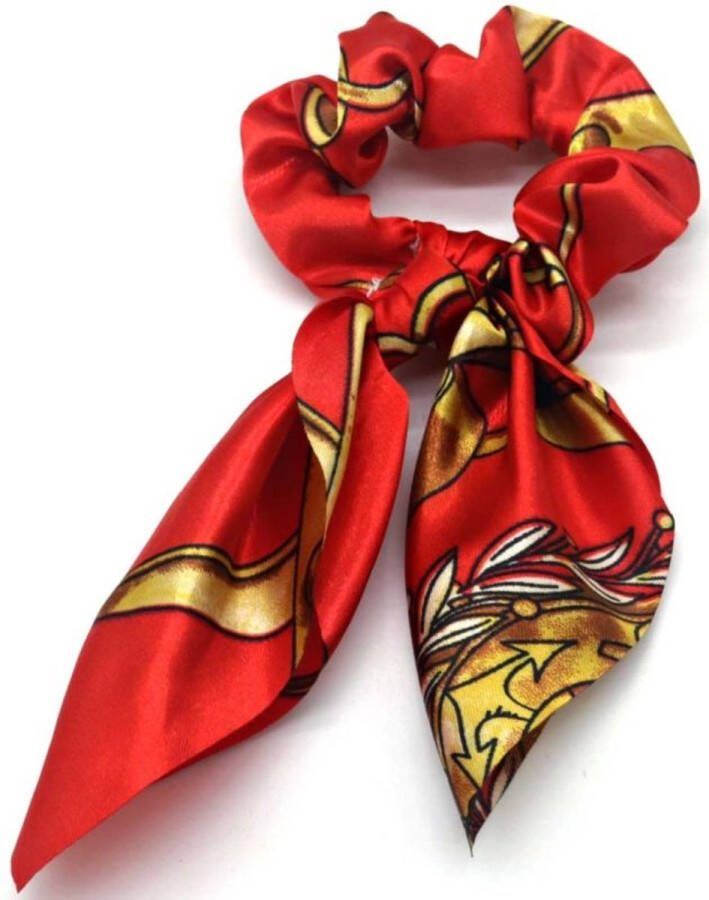 Dielay Scrunchie met Strik Haarelastiek Glimmend Stof Rood