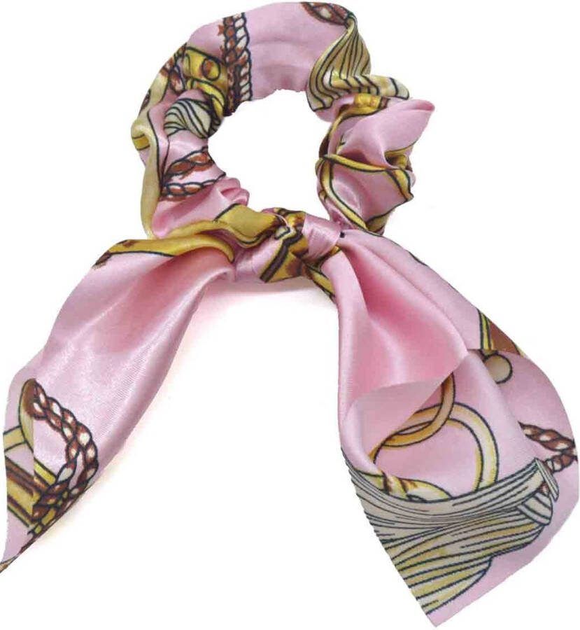 Dielay Scrunchie met Strik Haarelastiek Glimmend Stof Roze