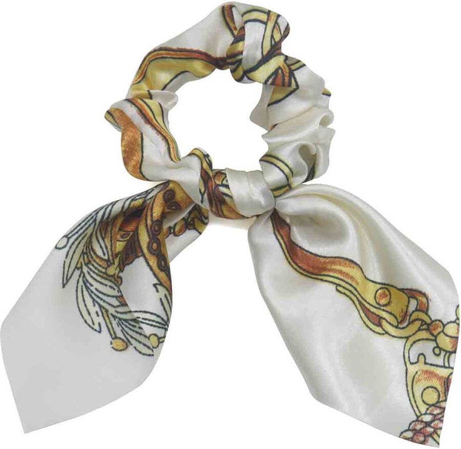 Dielay Scrunchie met Strik Haarelastiek Glimmend Stof Wit