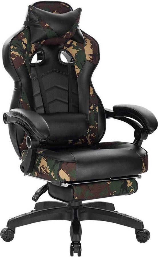 Diferza™ Gaming Stoel Met Hoofdsteun Lendekussen & Voetsteun Kunstleer Leger Camouflage