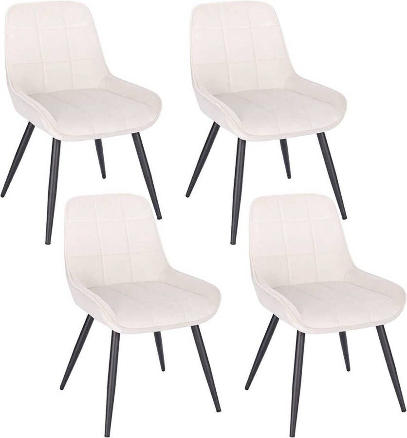 Diferza™ Set Van 4 Eetkamerstoelen Gestoffeerde Stoel Fluweel Accent Stoel Met Rugleuning Crème Wit