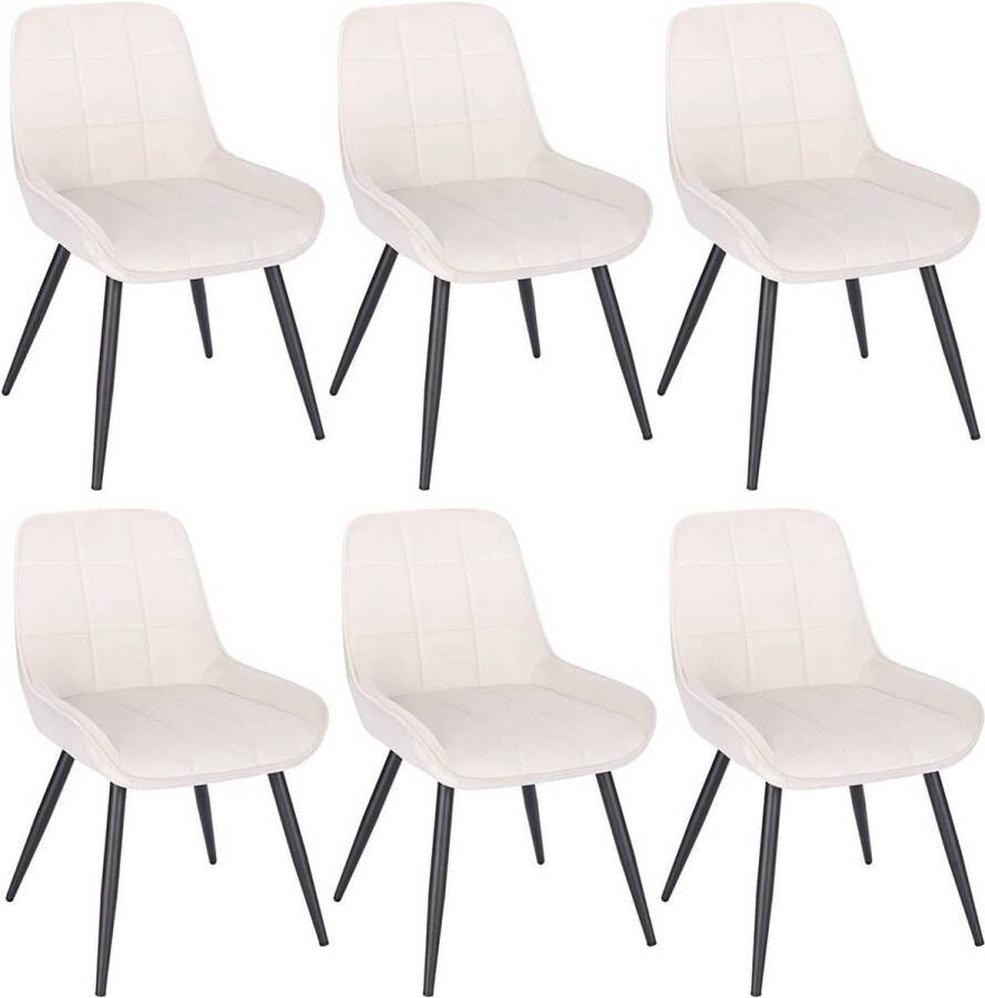 Diferza™ Set Van 6 Eetkamerstoelen Gestoffeerde Stoel Fluweel Accent Stoel Met Rugleuning Crèmewit