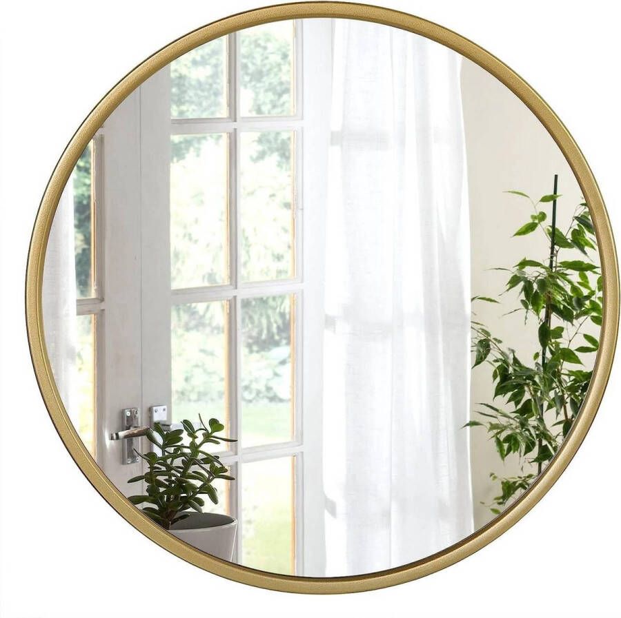 Diferza™ Spiegel Rond Met Gouden Lijst Wandspiegel Hangspiegel Van Glas Metaal MDF Haak 40x40cm