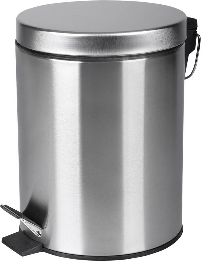 Differnz Pedaalemmer Mat Chroom – Prullenbak Badkamer – Afvalbakje – 5 liter