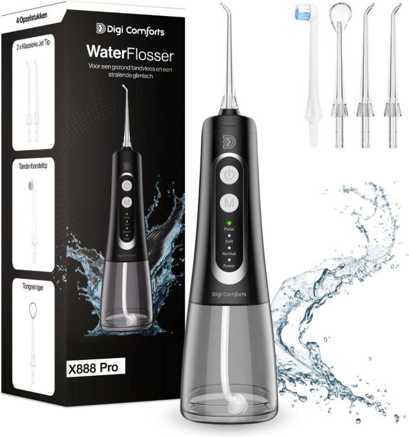 Digi Comforts X888 Pro Waterflosser Draadloos Monddouche Goede Kwaliteit Makkelijk Krachtige straal Zwart