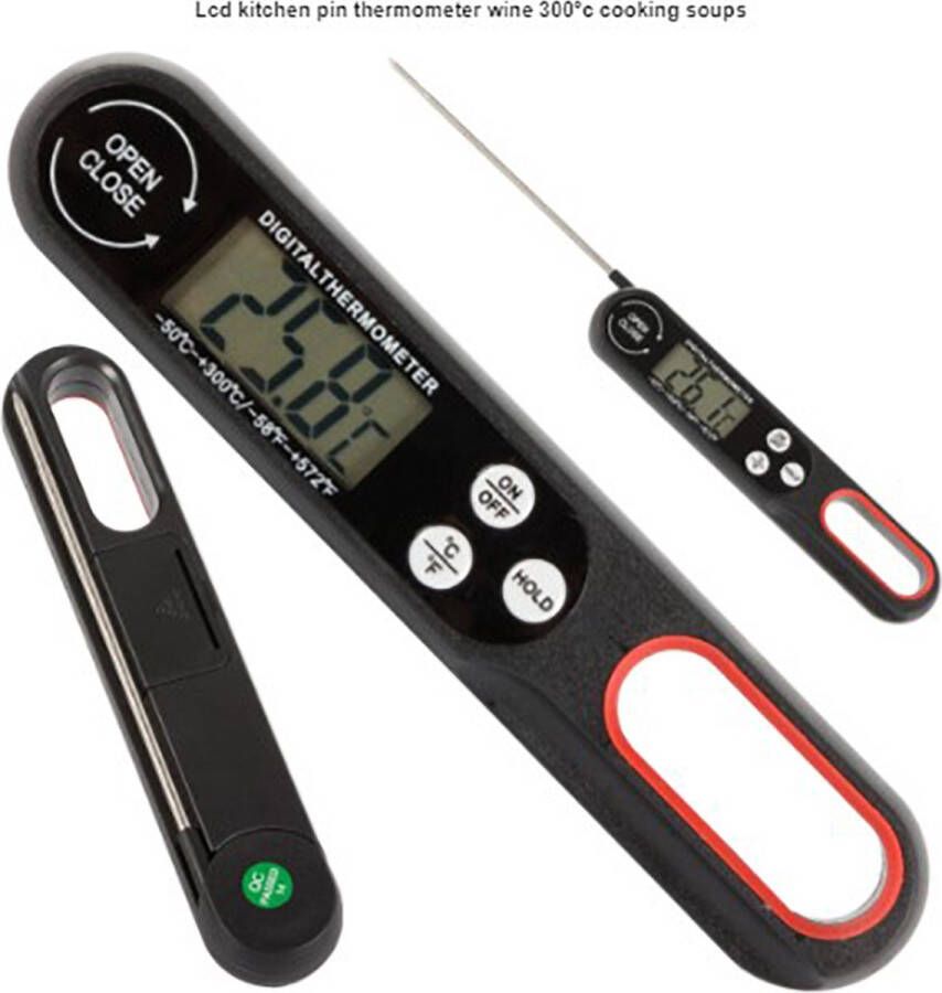 Digital Cooking Digitale keuken thermometer Vlees thermometer BBQ Thermometer min 50° C tot 300° Zwart