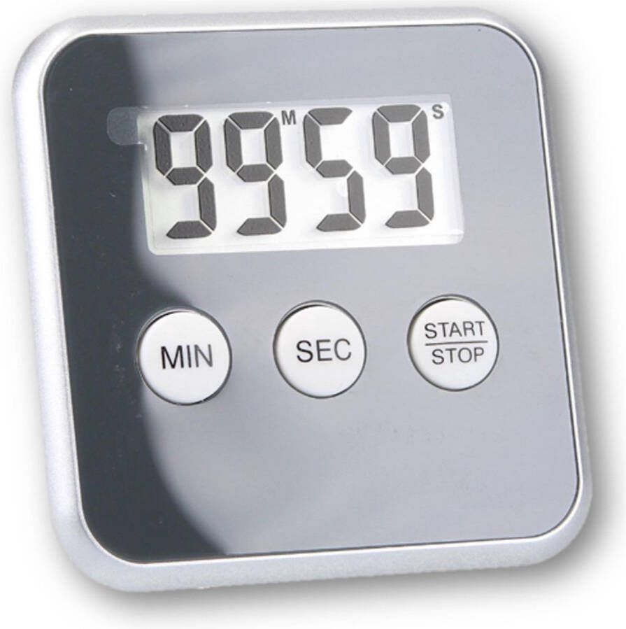 Digitale timer Kookwekker Grijs – 8x8cm Timer voor Koken Inclusief batterij Koken Kookwekker Magneet of standaard Grijs 1x kookwekker.