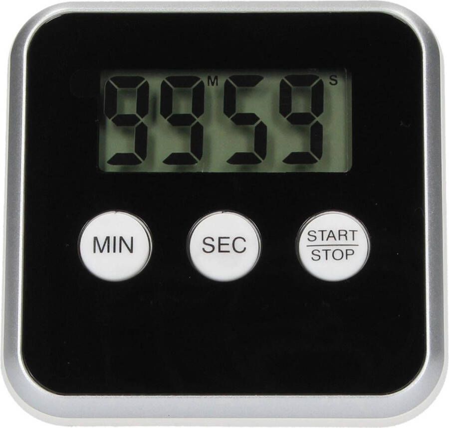 Digitale timer Kookwekker Zwart – 8x8cm Timer voor Koken Inclusief batterij Koken Kookwekker Magneet of standaard Zwart 1x kookwekker.