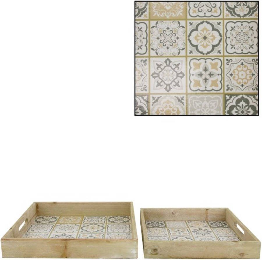 Dijk Natural Collections Dienblad hout met print 2 stuks 27x27cm