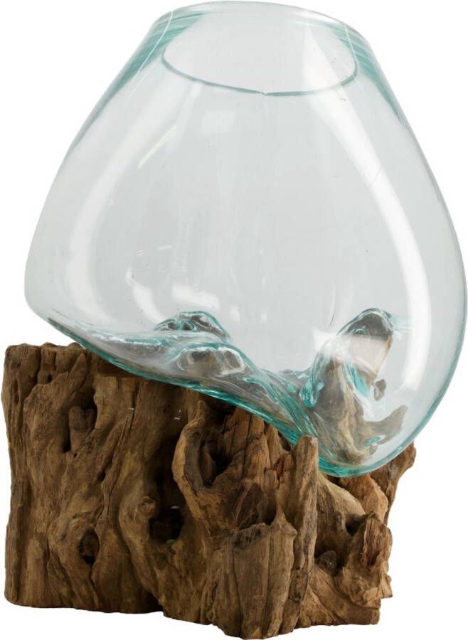 Dijk Natural Collections DKNC Decoratief beeld Glas met hout 48x48x43cm Bruin