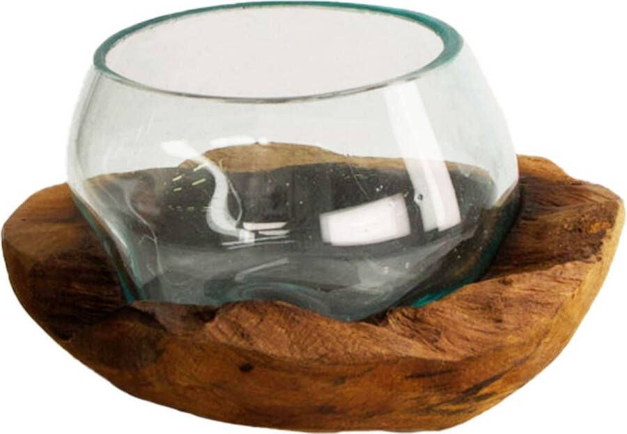 Dijk Natural Collections DKNC Decoratieve schaal Tomar Glas met hout 20x20x13 cm Bruin