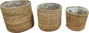 Dijk Natural Collections DKNC Mand stof met plastic 30x30cm Set van 3 Natuurlijk