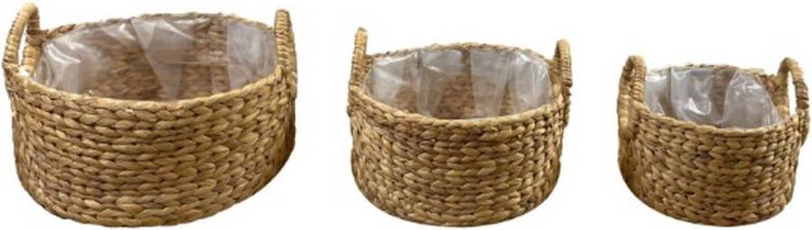 Dijk Natural Collections DKNC Manden waterhyacinth met plastic 38x18cm Set van 3 Natuurlijk