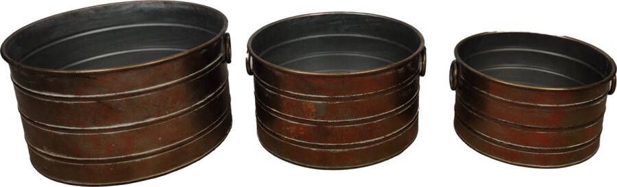 Dijk Natural Collections DKNC Plantenbak Aalborg Metaal 38.5x23 cm Set van 3 Bruin