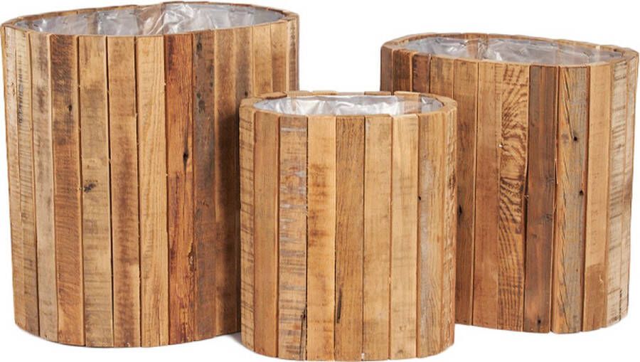 Dijk Natural Collections DKNC Plantenbak hout 38x28x38 cm Set van 3 Natuurlijk